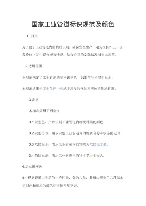 国家工业管道标识规范及颜色(可编辑修改word版)