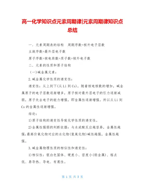 高一化学知识点元素周期律-元素周期律知识点总结
