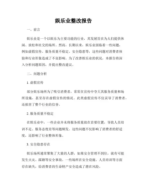 娱乐业整改报告