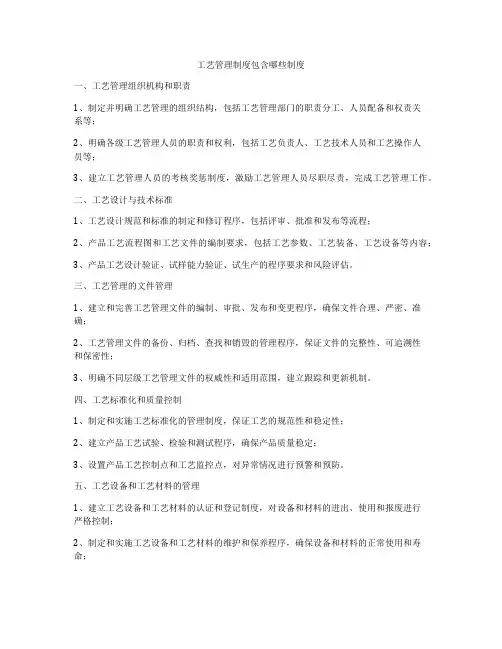工艺管理制度包含哪些制度