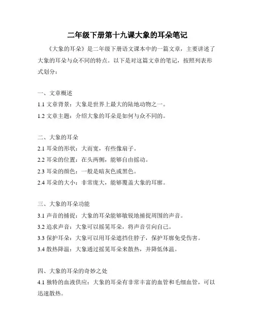 二年级下册第十九课大象的耳朵笔记