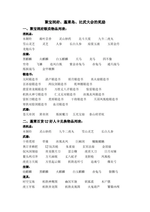 《三国群英传7》聚宝洞府、蓬莱岛、比武大会的奖励