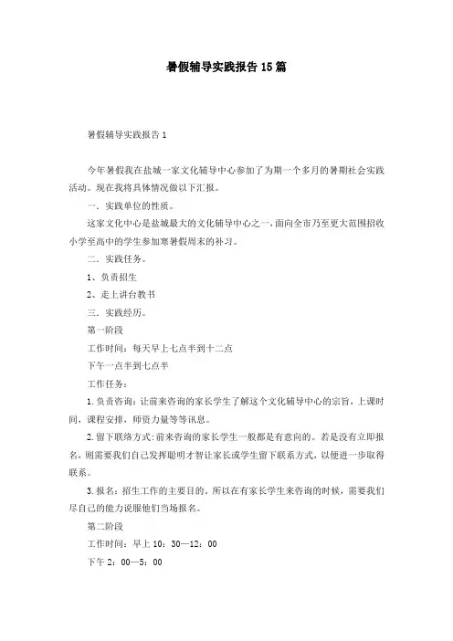 暑假辅导实践报告15篇