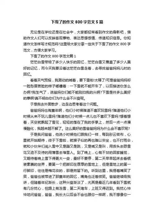 下雪了的作文800字范文5篇