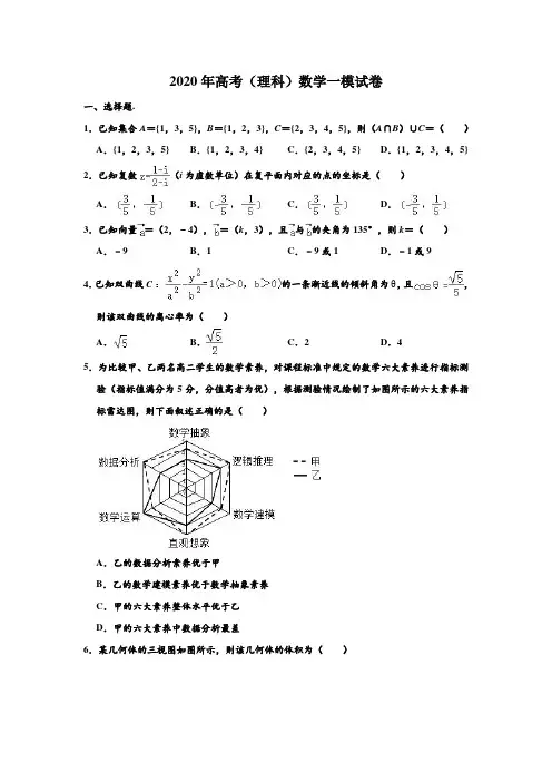 2020年贵州省遵义市绥阳县高考(理科)数学一模试卷 含解析