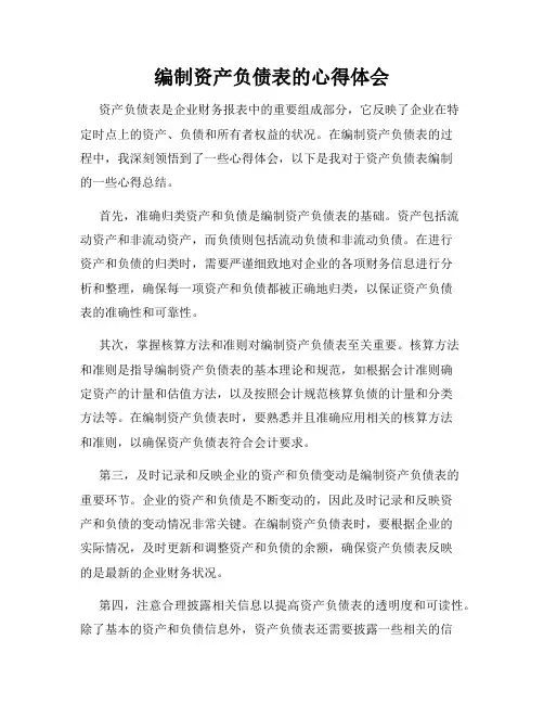 编制资产负债表的心得体会