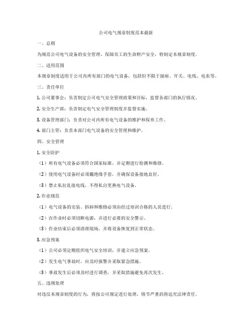 公司电气规章制度范本最新