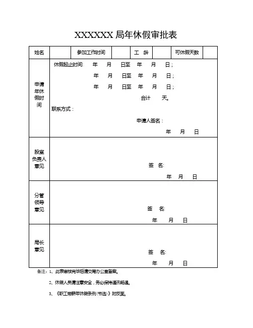 XXXX局年休假审批表