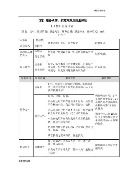 服务承诺、实施方案及质量保证：售后服务计划.doc