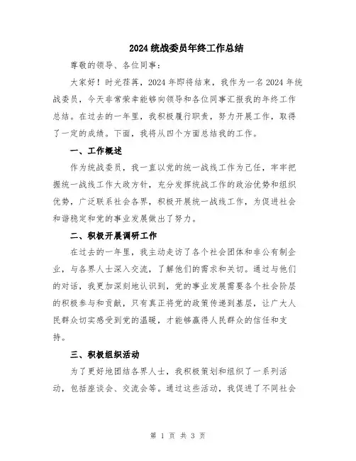 2024统战委员年终工作总结