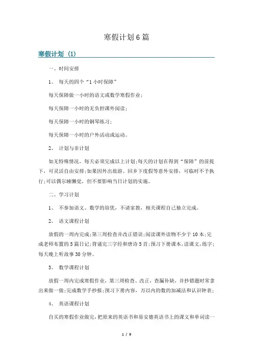 寒假计划6篇