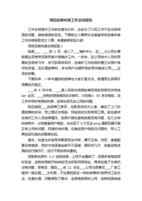 项目运维年度工作总结报告