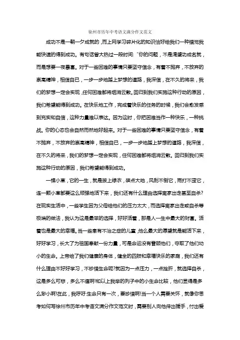 徐州市历年中考语文满分作文范文