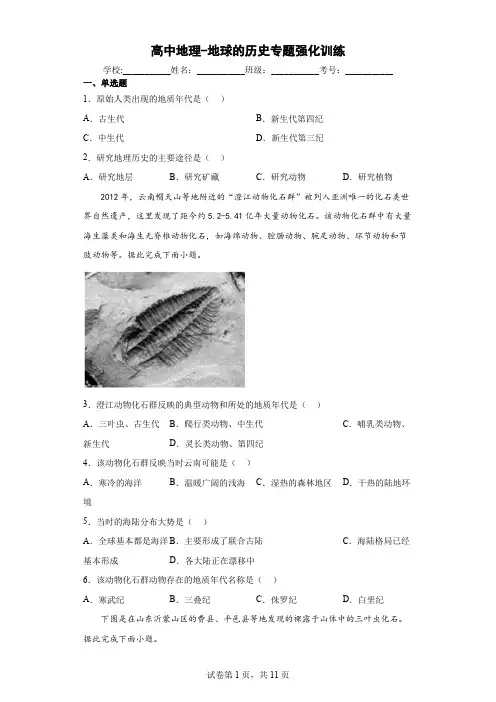 高中地理-地球的历史专题强化训练(解析版)