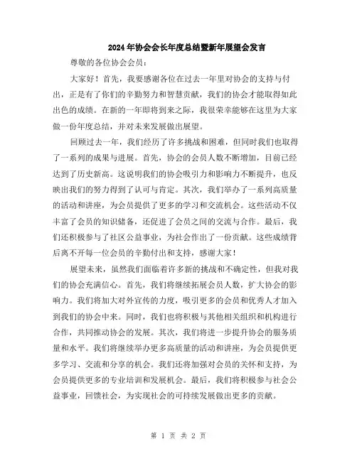 2024年协会会长年度总结暨新年展望会发言