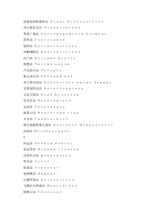 莫斯科地铁站站名中俄对应