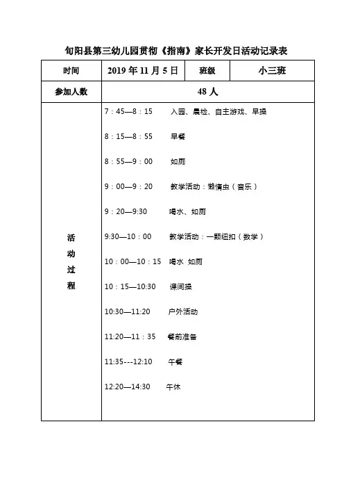 小三班家长开放日记录表