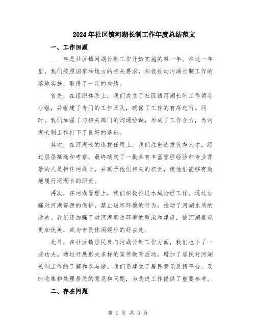 2024年社区镇河湖长制工作年度总结范文