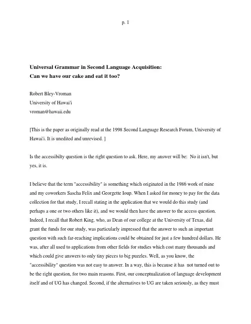 UniversalGrammarinSecondLanguageAcquisition