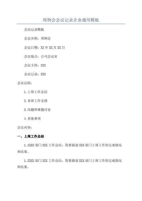 周例会会议记录企业通用模板
