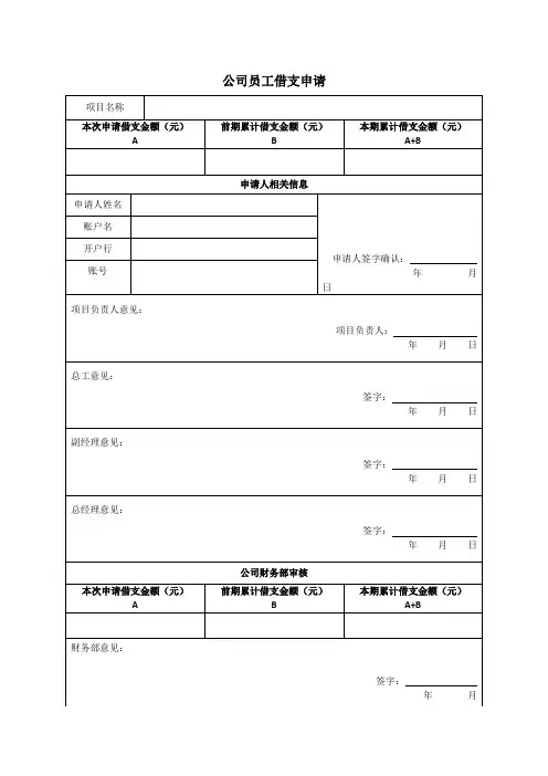 公司员工借支申请表