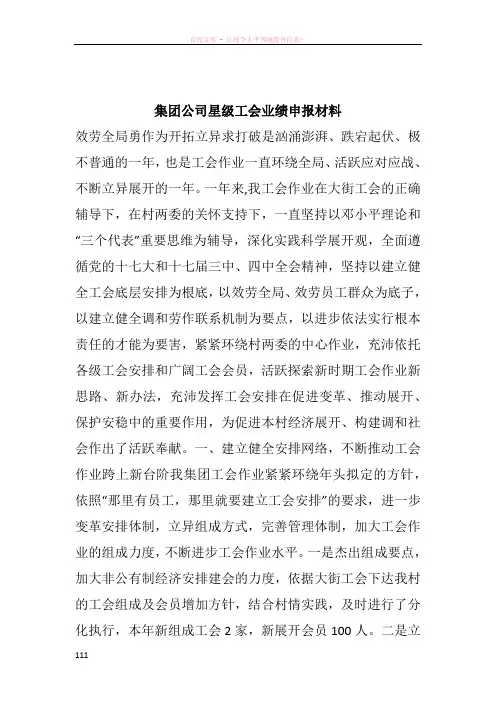集团公司星级工会业绩申报材料