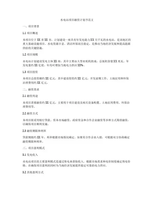 水电站项目融资计划书范文