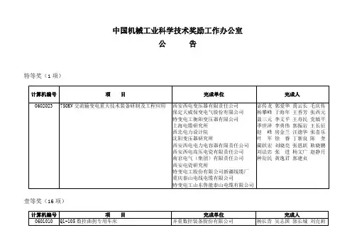 中国机械工业科学技术奖励工作办公室