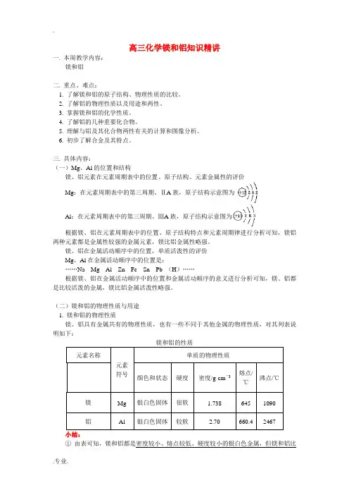 高三化学镁和铝知识精讲 人教版