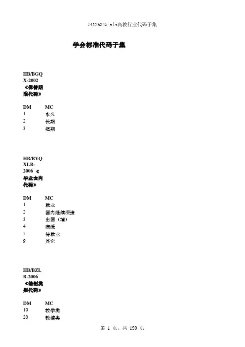 代码标准集《CELTS-33 高等学校管理信息标准》