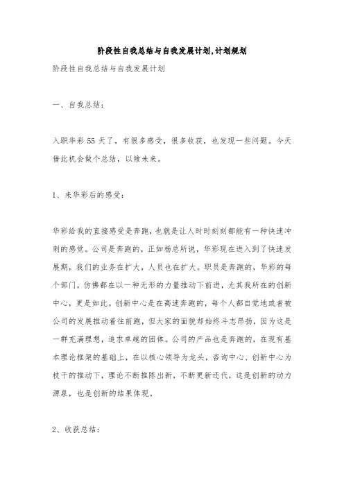 阶段性自我总结与自我发展计划,计划规划