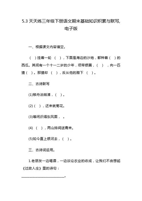 5.3天天练三年级下册语文期末基础知识积累与默写,电子版
