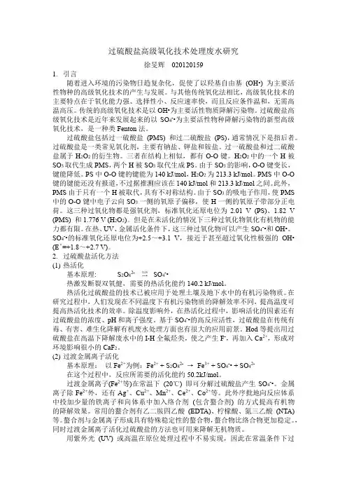 过硫酸盐高级氧化技术处理废水研究
