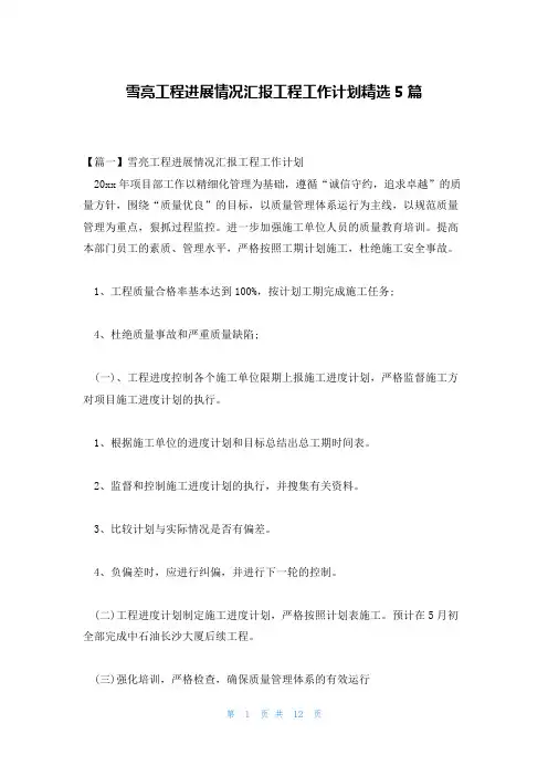 雪亮工程进展情况汇报工程工作计划精选5篇