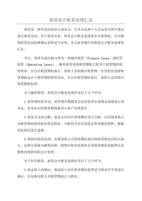 租赁会计账务处理汇总