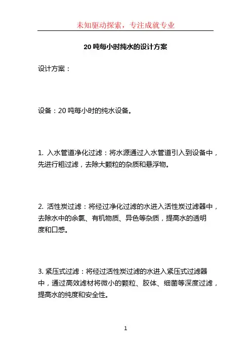 20吨每小时纯水的设计方案