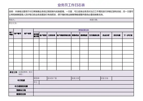 业务员工作日志表excel表格模板