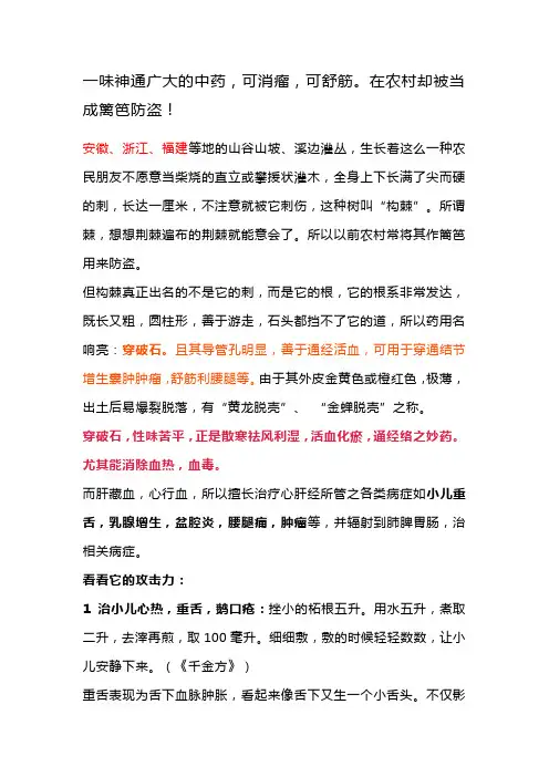 一味神通广大的中药,可消瘤,可舒筋。在农村却被当成篱笆防盗