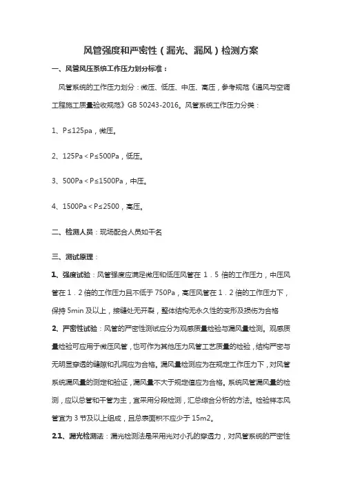 风管强度和严密性(漏光、漏风)检测方案