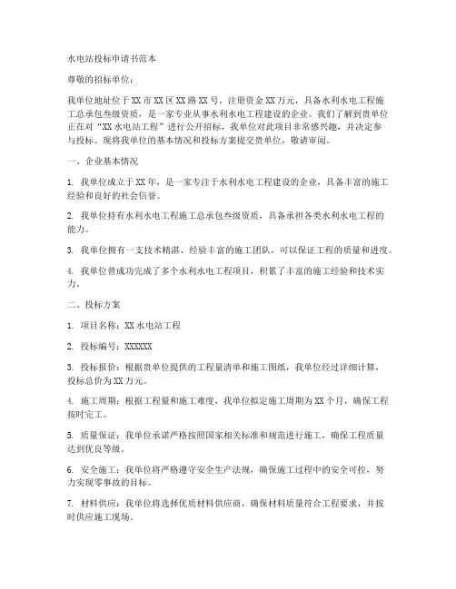水电站投标申请书范本