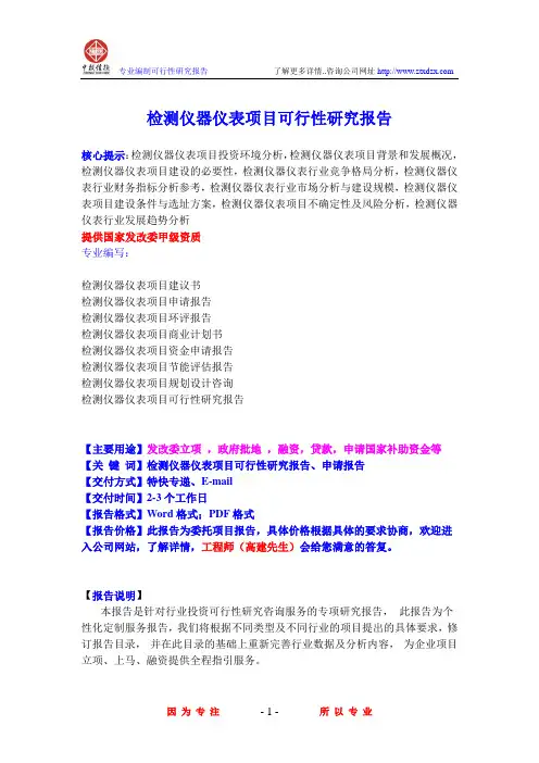 检测仪器仪表项目可行性研究报告