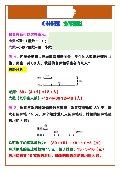 四年级上册数学 《和倍问题》重点掌握题型