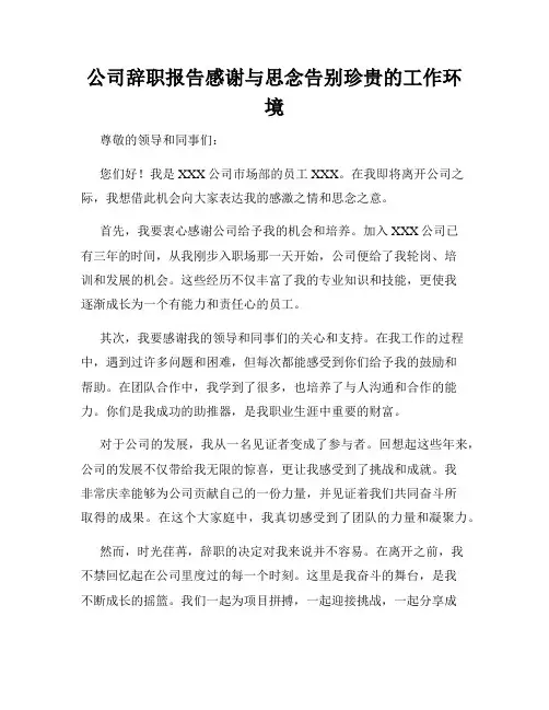 公司辞职报告感谢与思念告别珍贵的工作环境