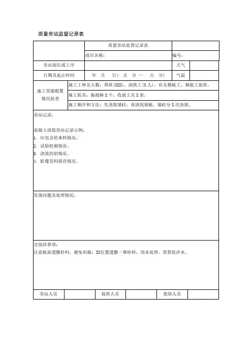 质量旁站监督记录表
