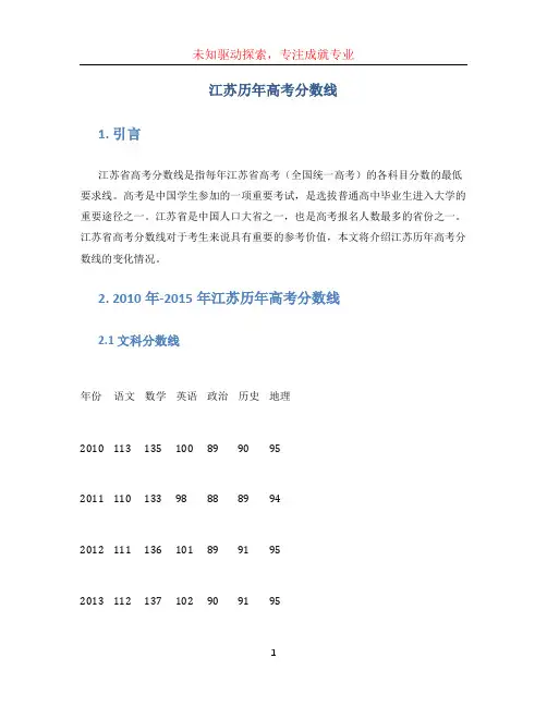 江苏历年高考分数线