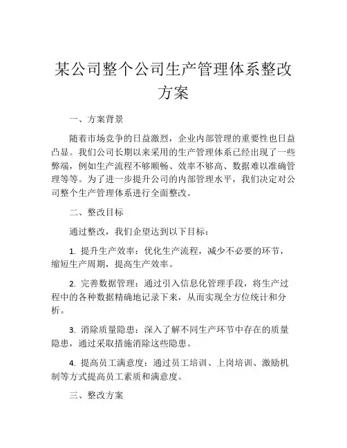 某公司整个公司生产管理体系整改方案