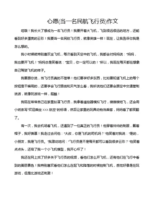 心愿(当一名民航飞行员)作文