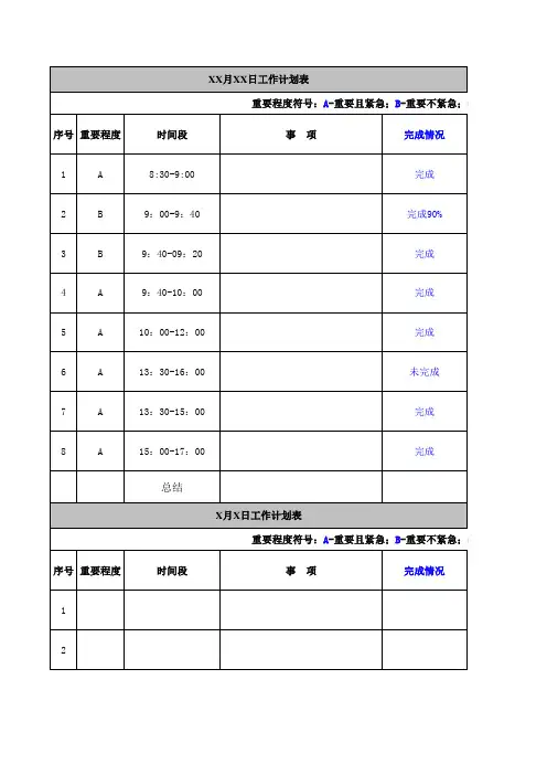 工作计划和总结表模板