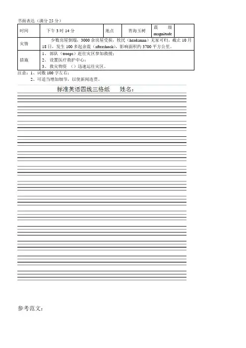 高中英语外研版高中Module 3 The Violence of Nature作文稿