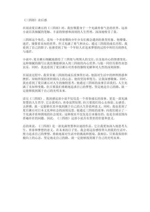 夏目漱石的《三四郎》读后感